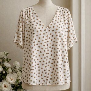 Ann Taylor Polka Dot V-Neck Blouse